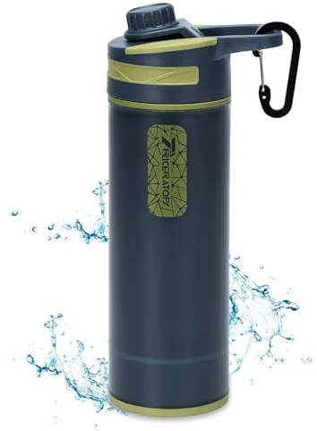 Wasserfilterflasche 800ml - Drucksystem zur Wasseraufbereitung mit Mikroplastikfilter, tragbar für Camping, Wandern & Notfälle (Dunkelgrau)