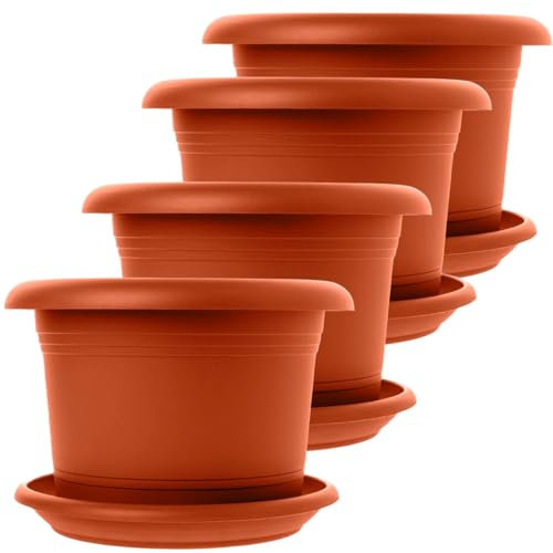 SUSTANIA Set di 4 grandi vasi per piante esterni, diametro 30 cm, terracotta, con sottovaso, resistenti alle intemperie, made in Germany