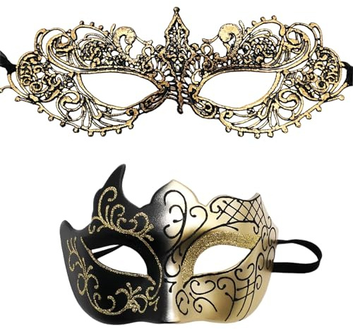 JOZMMZEOOA Maskengesichtsverkleidung 2 Stück Venezianische Maske Schwarz