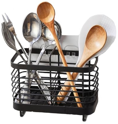 Hosmore Panier à couverts pour organiser les tiroirs et les plans de travail - Petit porte-ustensiles de cuisine - Idéal pour toutes les cuisines (noir, S)