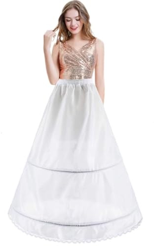Femme Jupe Jupon Crinoline 2 Cerceau mariée Jupons Hoopless Robe de Bal Demi Slips Sculptante 2 Hoops Wedding Bridal Dress Petticoat Mariage élastique A-Ligne Longue Jupon Skirt Underskirt(Blanc,42)