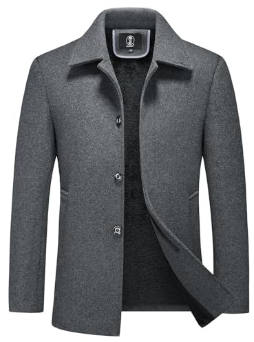 KUDORO - Cappotto da uomo in lana caldo per l'inverno, trench classico, Caban, parka, soprabito, slim fit, business, duffle-coats, antivento, con bavero, overcoat, grigio, XXXL