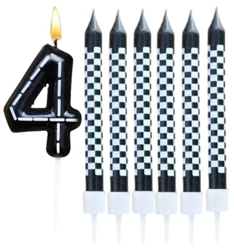 BOBOZHONG Racing Thema Geburtstagskerzen Kinder,7 STK Kerzen Rennwagen,Geburtstagskerzen Zahlen Rennwagen Kuchen Topper,Rennwagen Themenparty für Mädchen Jungen Dekorationen Zubehör(Zahl 4)