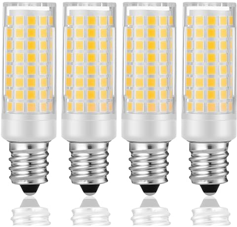 Juanw 5W E12 Screw Bulb LED E-12 Candelabra Base - AC200V-240V for Range/Stove/Oven, Microwave, Refrigerator, Cooker Hood,Sewing Machine - Part (Warm White 3000K, 4 Pack)