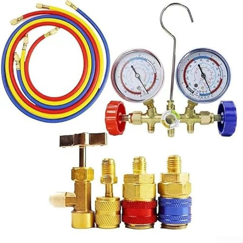 CYRENT Juego de manómetros para R12 R22 R404A R134A Agente de refrigeración con 3 mangueras Herramienta de diagnóstico de aire acondicionado (A)