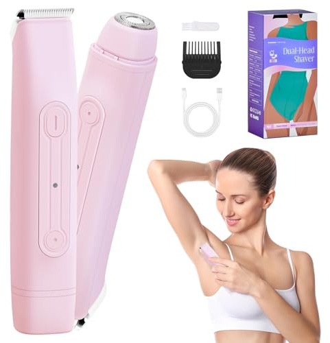 2 in 1 Rasoio Elettrico Donna Depilatore Corpo Donna Epilatore Elettrico Donna Rasoio Parti Intimo Donna Senza Fili Depilazione Impermeabilità IPX6 per Viso Corpo Inguine (Rosa)