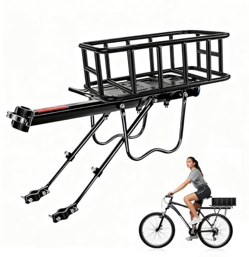 Pansente Rear Bike Basket with Bike Rack, Load 165 LB Detachable Heavy Duty Aluminum Bike Basket Rear, Bike Rack,Suitable for Adult Women/Men with Dogs, Commuting and Shopping