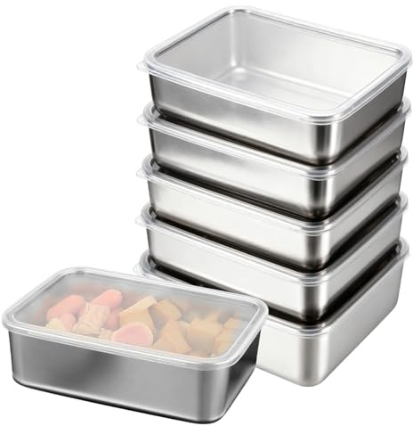 Frischhaltedosen mit Deckel: 5 Stück Frischhaltedosen Edelstahl, 1100 ML Wiederverwendbar Edelstahl Meal Prep Boxen, Gefrierdosen Vorratsdosen Aufbewahrungsbox Küche für Obst, Salate, und Marmeladen