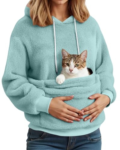 Pullover mit Hundetasche Damen Hoodie mit Katzen Hund Tasche Haustier Kapuzenpullover Winter Warm Langarm Sweatshirt Hundetasche Kapuzenpulli Übergröße Katzentasche Pullover Niedlicher Pulli