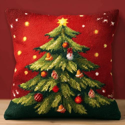 kitphoenix Kit Créatif Coussin de Noël au Point de Crochet - 43x43cm - Cadeau DIY à Faire Soi-Même, Déco Maison Festive -5