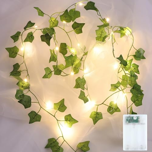 KATELUO Guirlande Lumineuse Lierre, 2M 20 LED Guirlande Lierre, Guirlandes de Lierre Artificiel, Chaîne Lumineuse de Lierres pour Jardin, Cour, Maison, Patio, Fête de Mariage Décoration (A)
