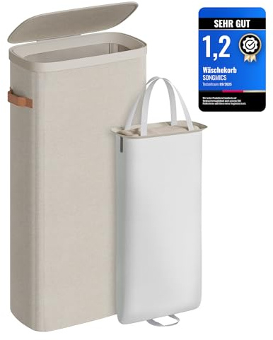 SONGMICS Wäschekorb, 65 L Wäschesammler, mit Deckel und Griffen