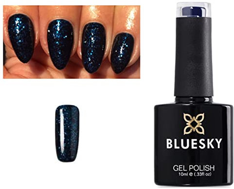 Bluesky Gel Nail Polish Dark Blue Glitter Autumn Winter Color 63931, 10 ml (Requires Drying Under UV LED Lamp)
