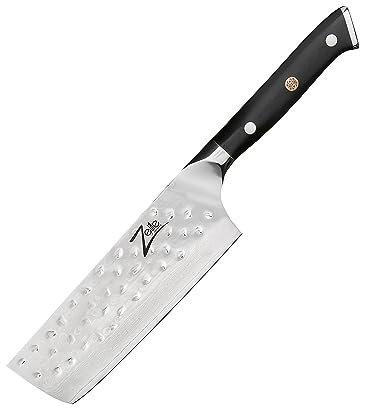 Zelite® Nakiri Damastmesser, Scharfes Küchenmesser 15,2 cm, Japanisches Messer für Zuhause & Gastro, Profi-Messer Scharf, Damast Kochmesser für Küche, Damaszener Messer