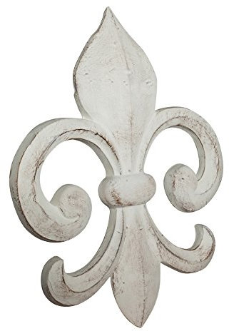 Biscottini Decoro a Forma di Giglio in Legno Finitura Bianco Anticato L63xPR6xH48 cm Made in Italy