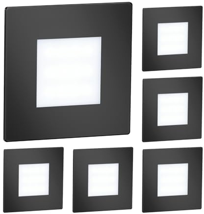 ledscom.de 6x LED Treppenlicht/Wandeinbauleuchte FEX für innen und außen, eckig, schwarz, 85 x 85mm, kaltweiß