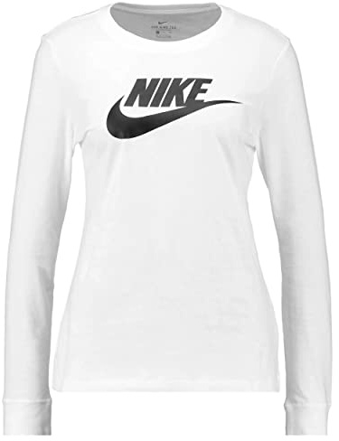 Nike Damen W Nsw Tee Essntl Ls Icon Ftra Shirt, Weiß / Schwarz, S EU