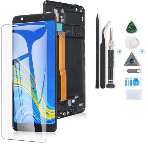 RongZy OLED per Samsung Galaxy A7 2018 LCD Sostituzione dello Schermo Display e per SM-A750FN/DS Touch Screen Digitalizzatore con Multi-Strumento (Nero con Cornice)