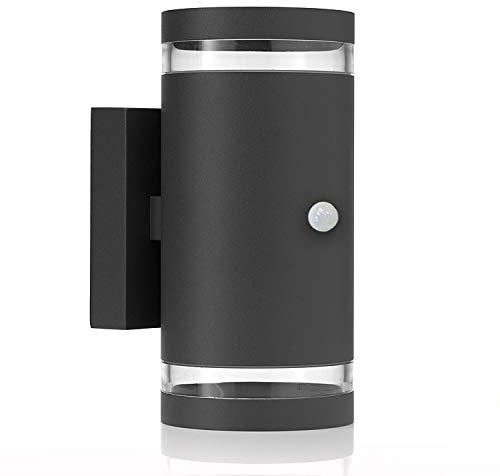 Auraglow PIR Doppel Up Down Wandleuchte Anthrazit Grau, nur Fassung | Bewegungsmelder Lampe, 8m Erfassung, Dämmerungsmodus, für GU10 Leuchtmittel, IP44, für Eingang, Garage und Einfahrt