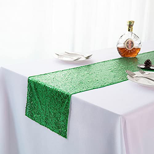 Glitzernder Tischläufer mit runden Pailletten, Tischläufer, Tischdecke für Hochzeit, Weihnachten, Bankett, Party, Esszimmer, Kaffeetisch, Dekoration, 35 x 275 cm, Grün