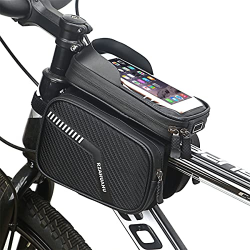 Fahrradtasche mit Rahmen, Werkzeugtasche für Fahrrad, wasserdicht, Telefon mit zwei Seitentaschen, wasserdicht, Touchscreen, TPU, Loch für Kopfhörerkabel, Sonnenblende, für Smartphone unter 7,2 Zoll