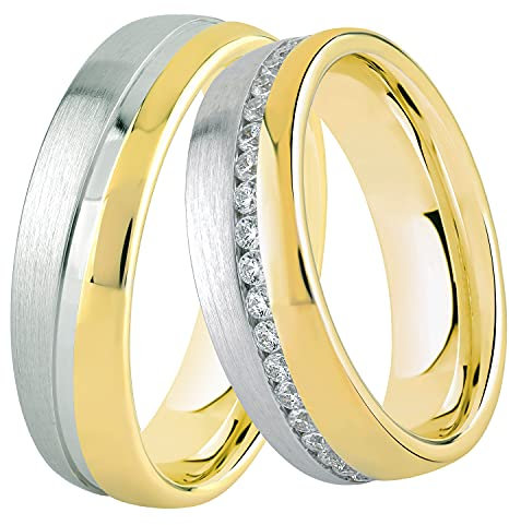 DOOSTI Damen Herren Ring für Paare Bicolor 925 Sterling Silber Gelbgold vergoldet als Partnerringe Freundschaftsringe Verlobungsring Mann Frau inkl. Gravur mit Namen (Ring mit Zirkonia, 60)