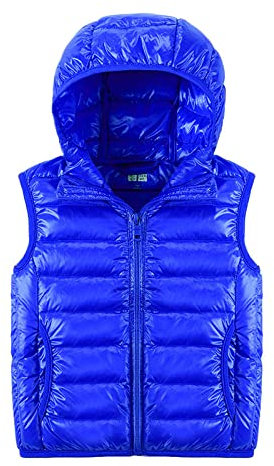 YUNHOME Angelweste Große Größe Weste Warme Weste Winterweste Kinder Kapuzen Herbst/Winter Daunenweste Jungen Jungen Mädchen Kinder Baby Leichte Kapuzenwesten-Königsblau_100Cm