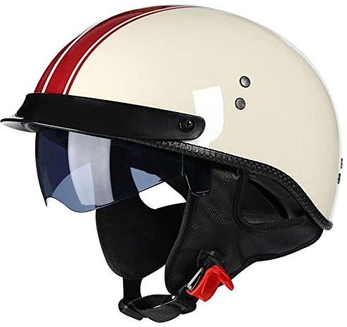 Retro Motorrad Halbhelme Motorradhelm für Herren und Damen DOT/ECE-Zertifizierung Jethelm Mit Visier Halbschalenhelm Braincap für Bike Cruiser Chopper Moped Scooter Offenem Helm