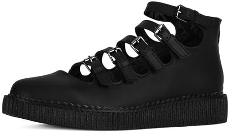 T.U.K Womens Multi-Strap Pointed Mary Jane Creeper (US: Women 12, Black Faux Suede, Numeric_12)