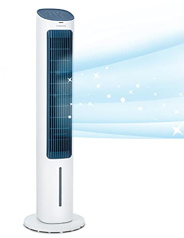 Klarstein Rafraichisseur d'Air Mobile 5-en-1, Ioniseur, Refroidisseur d'Air par Evaporation, Silencieux avec Mode Nuit, Humidificateur, Ventilateur, Purificateur, 50W, Débit d'air de 360m³/h