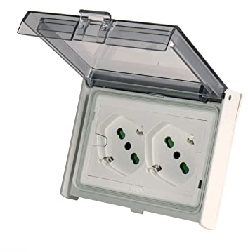 FANTON 421021 - Multipresa universale da incasso OPERA/PLA doppia presa bipasso schuko 2P+T 16A IP55 precablata per scatola a 3 moduli