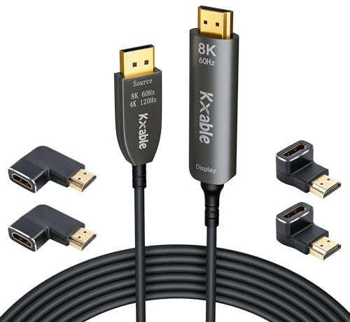 Cavo da DisplayPort a HDMI in fibra ottica 8K, 25 m, cavo video attivo DP 1.4 a HDMI 2.1 (8K a 60 Hz, 4K a 120 Hz, 2K a 240 Hz), unidirezionale, supporta HDR dinamico, HDCP 2.3, DSC 1.2, HP, DELL,