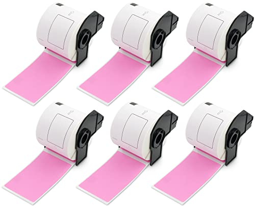 BETCKEY - 6 Rollen DK-11202 Versandetiketten Kompatibel mit Brother, 62mm x 100mm, 1800 Farbige Etiketten Rosa für Brother QL Etikettendrucker