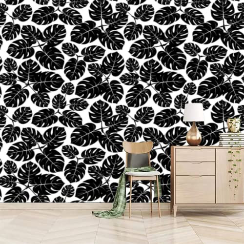 GIVLWF Papier Peint Panoramique de Feuilles De Palmier Tropical Monstera, Noir Et Blanc Poster Murale Intissé - pour Chambre Salon Décoration Murale 450 x 315 cm