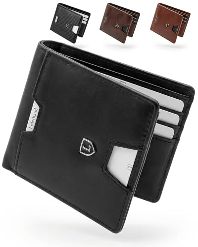 Lederhand® Anao Wallet – Premium Leder Geldbörse handgemacht für Herren und Damen Portemonnaie Aluminium Kartenhalter mit Münzfach und Scheinfach - Platz für 8 Karten mit RFID NFC Schutz (Schwarz)