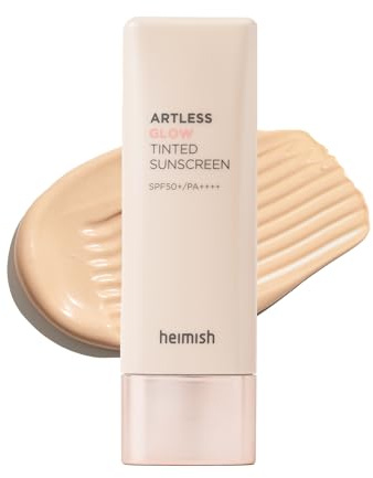 HEIMISH Artless Glow Tinted Sunscreen 1.35fl.oz/40ml, Multipurpose Makeup Base, Primer, Highlighter, Lightweight, Non-greasy, Hydrating, Natural Finish with SPF 50+ PA+++, Shine Beige