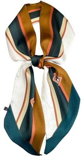 kcctoo Kopftuch für Damen, Maulbeerseide, quadratischer Hals, Satin-Schal für Tasche, Haarschal, Geschenk, 150 x 15 cm, I09 bunte Streifen, 150 x 15 cm, 59 x 5.9/150 x 15cm