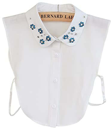 LoudSung False Collar Detachable Half Shirt Blouse Fake Collar Elegant Embroidery Rhinestones Designs for Women Girls