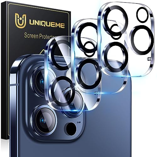 UniqueMe pour iPhone 15 Pro/15 Pro Max Caméra Protecteur - 3 Pièces | Caméra Arrière Protecteur pour iPhone 15 Pro/15 Pro Max, 9H Dureté, Facile à Installer, Ultra Résistant Film Verre Trempé