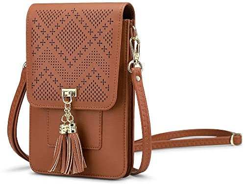 Peacocktion Handytasche zum Umhängen Kleine Handy Umhängetasche Damen, Crossbody Handytasche Geldbörse, Handy Umhängetasche mit Kartenfächer Braun