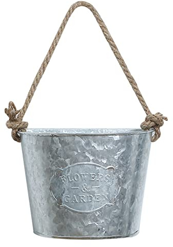 BEIJIALY Wand-Pflanzgefäß aus Verzinktem Metall, Wand-Blumeneimer aus Metall, Rustikale Wandvase-Pflanzgefäße aus Metall Zum Aufhängen, Blumenhalter aus Eisenblech mit Seil für(Splitter)