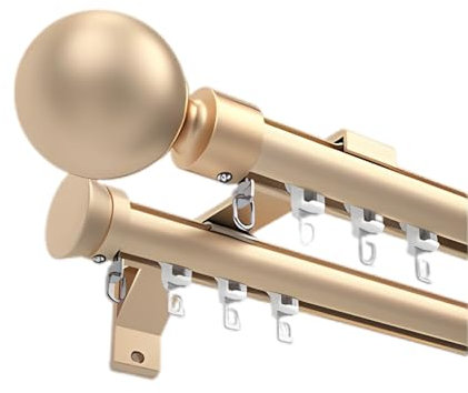 LTSRLL Aluminium-vorhangschienen Raumteiler, Robuste Gardinenschiene 2-läufig Für Büro Und Wohnzimmer Gardinenstange Wandmontage Mit Dekorativem Kopf (Color : Gold, Size : 240cm(4 * 120cm))