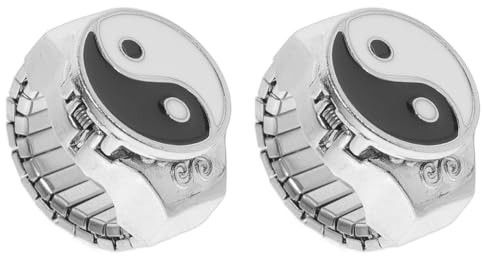 Gatuida 2 Pcs Disc Ring Watch One Ring Watch Ring Retro Finger Ring Statement Ring Digital Watches for Women Yin Yang Ring Finger Rings for Men Finger Ornament Universal Bracelet Metal Man