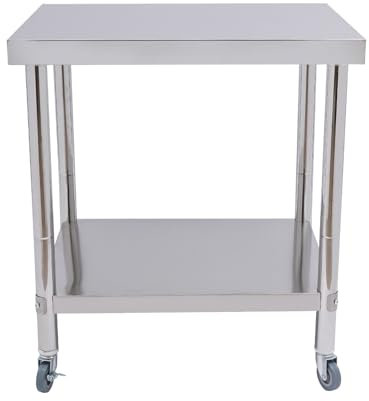 KEESUNG Küche Arbeitstisch mit Rollen, Edelstahltisch Küche Tisch küchenrollwagen Zubereitungstisch Gastronomie Zerlegetisch mit Unterregal für Restaurant Haus Und Hotel, Silbern, 76 * 60 * 85CM