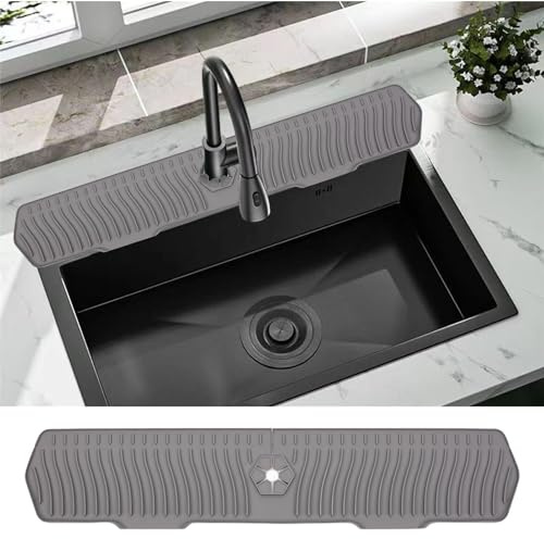 EORROE 30 Inch Sink Splash Guard, Large Size Kitchen Sink Splash Guard, Longer Silicone Faucet Handle Drip Catcher Tray for Kitchen Countertop, Bathroom, Farmhouse (Grey)