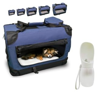 DEFACTO Hundebox faltbar für Auto & Reisen | Hundetransportbox & Hundetasche für Hunde, Katzen & Haustiere | Robuste Faltbare Transporttasche, atmungsaktiv, tragbar (S, Dunkelblau)