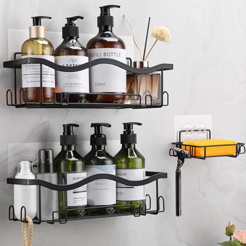 ALOCEO Duschablage ohne Bohren 3 Stück, Rostfrei Dusch Organizer, Shampoo Halterung für Dusche, Schwarz