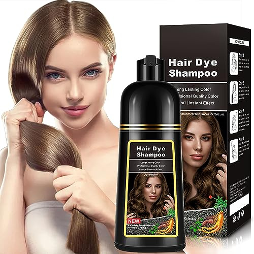 Champú Tinte Café Oscuro Natural 500ml, 3-IN-1 Champú Tinte para Cubrir las Canas, Cabello Castaño Nutre & Oscurece para Hombres Mujeres en 10-15 mins (Light Brown)