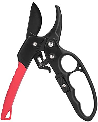 Lybunair Sécateur à cliquet Rouge Noir, Ciseaux sécateurs segmentés avec Interrupteur Coulissant permettant d'économiser de l'effort pour Branche de Jardin de verger