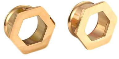 Stfery Ohr Tunnel 14mm, 2 Stk Plug Ohr Edelstahl Gold Hohl Sechseck Flesh Tunnel Plug